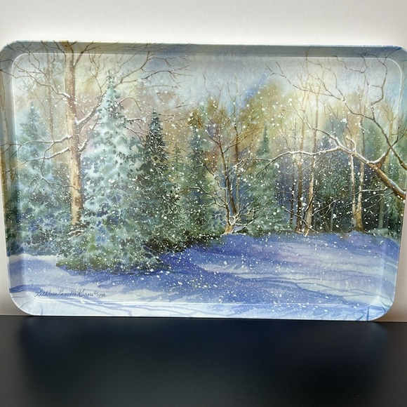 Melplus R2S Monza Artist Signed Snowy Winter Scene Trees Serving Tray Italy 90’s - Picture 2 of 12